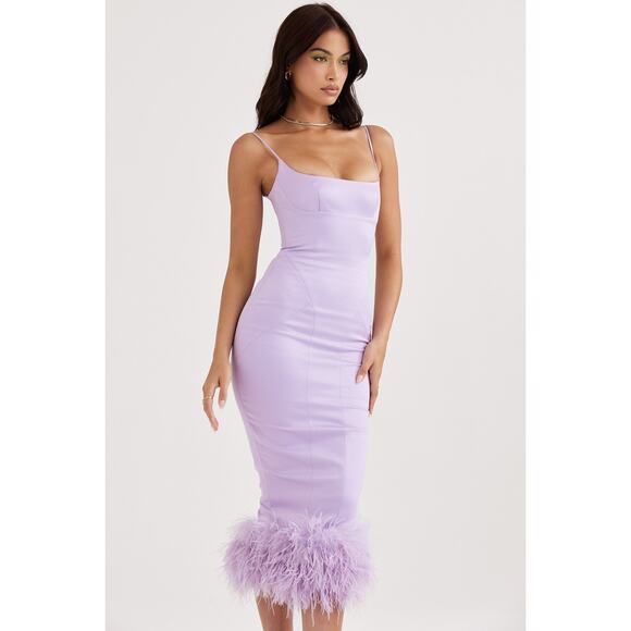 House of CB Helena Orchid Satin Midi Dress Size XS Extra Small - Picture 3 of 10